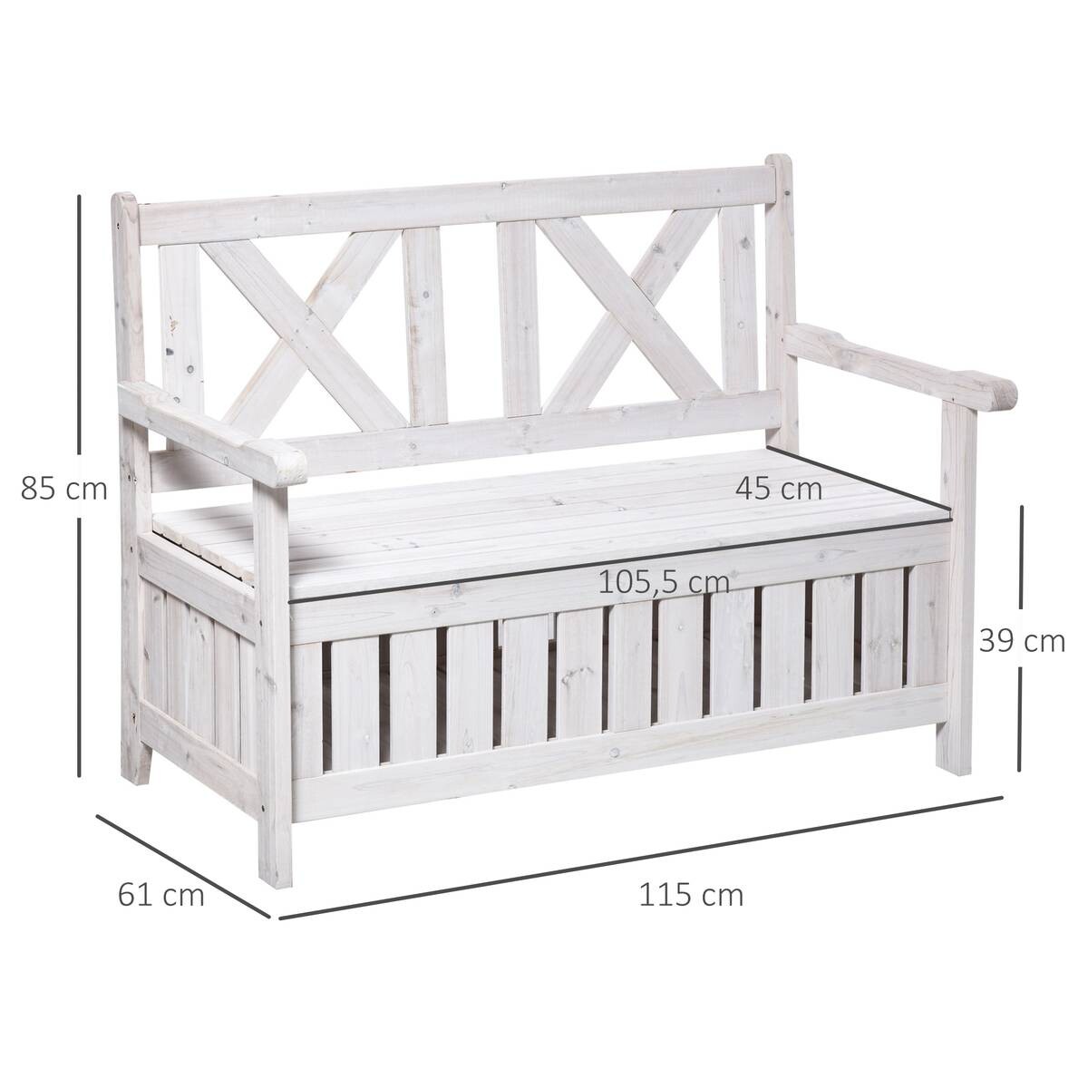 Outsunny Gartenbank weiß Holz B/H/L: ca. 61x85x115 cm