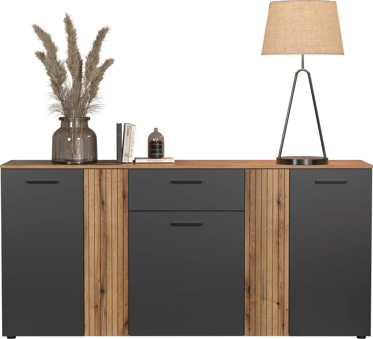 Kommode Esteban anthrazit Eiche Evoke Coast Nachbildung B/H/T: ca. 181x86x38 cm