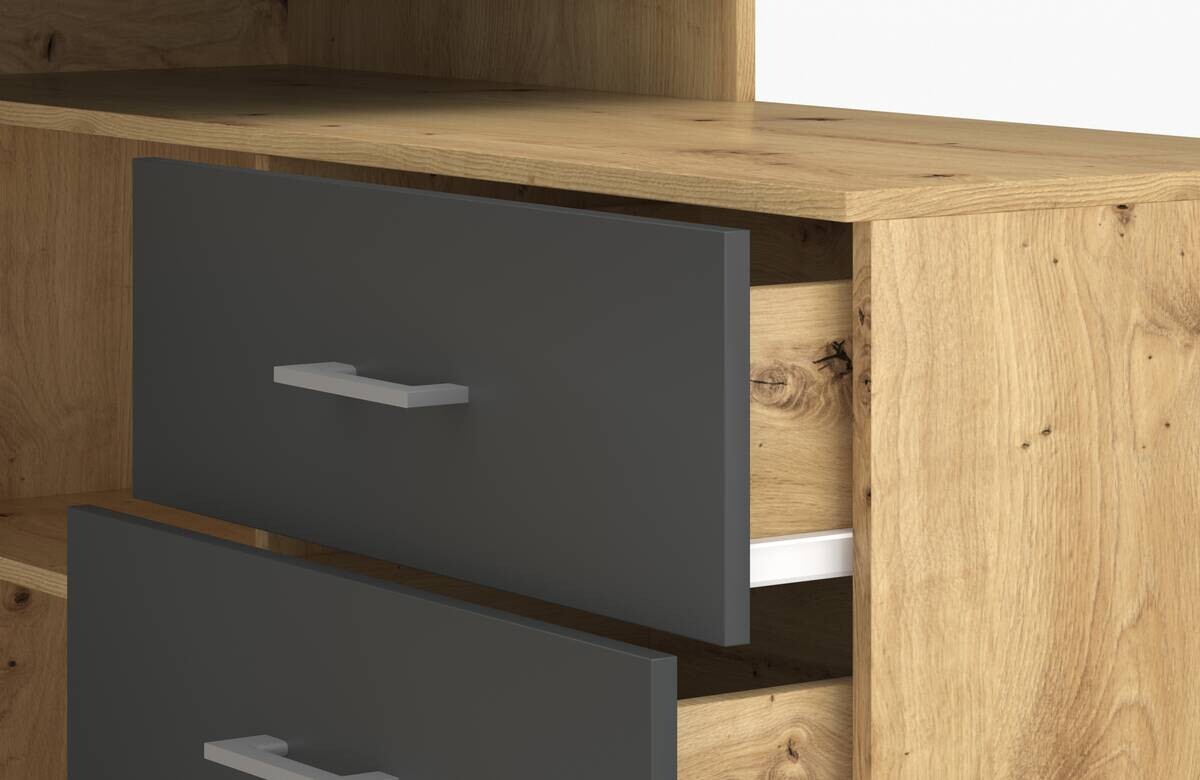 Schreibtisch KURT Eiche Artisan Nachbildung anthrazit B/H/T: ca. 120x75,4x122 cm
