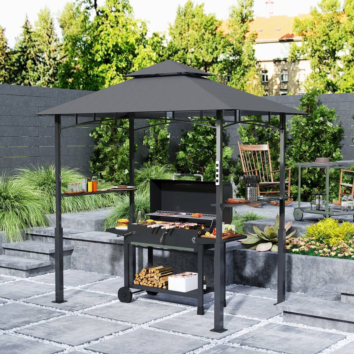 Outsunny Grillpavillon dunkelgrau Polyester B/H/L: ca. 148x248x243 cm