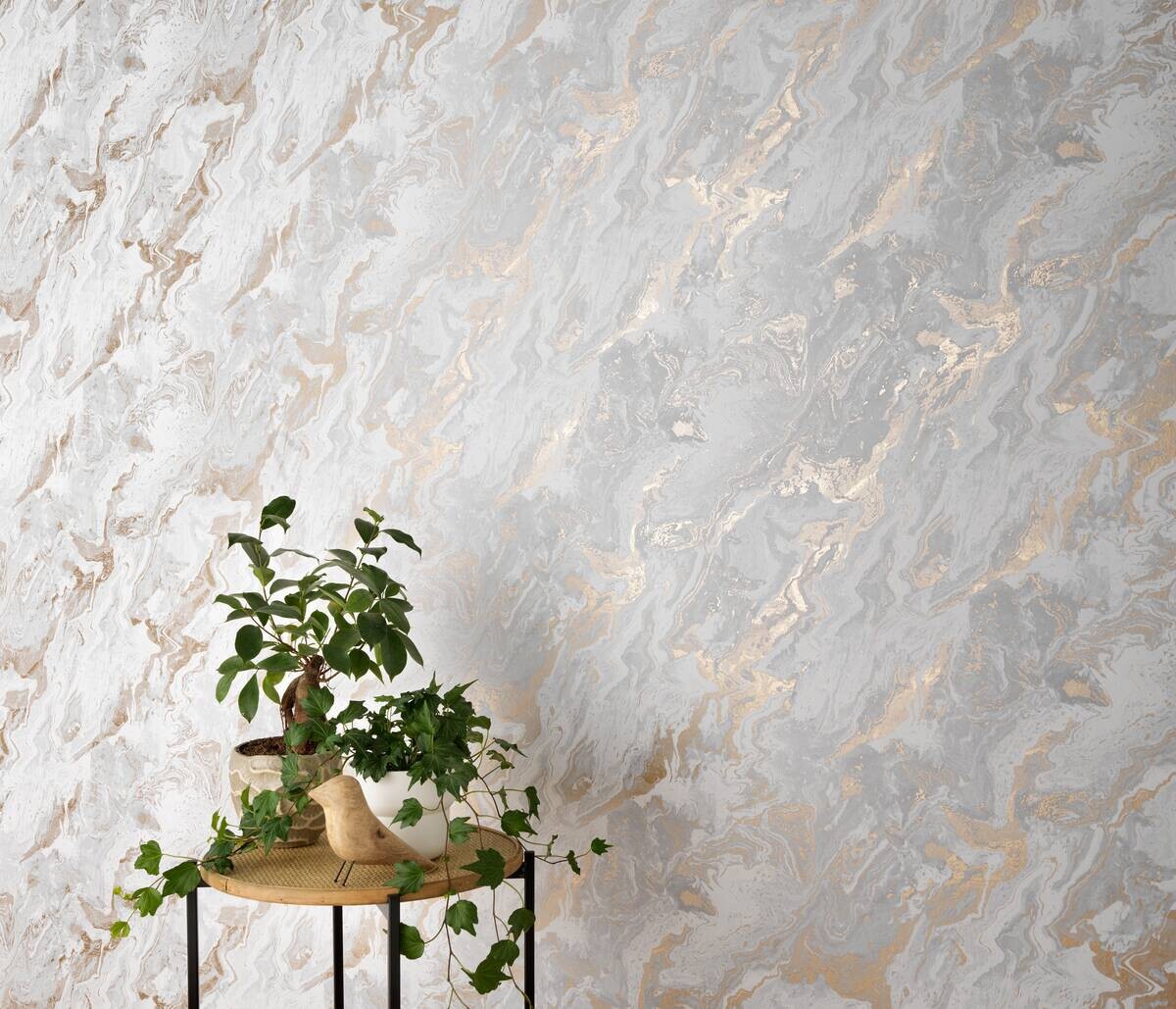 Erismann Vliestapete Marmoroptik weiß grau gold B/L: ca. 53x1005 cm
