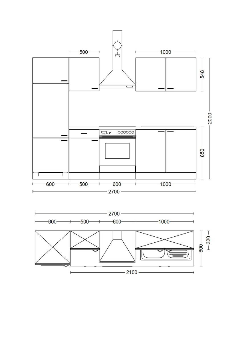 Küchenblock Avila Magnolie matt B/H/T: ca. 270x200x60 cm