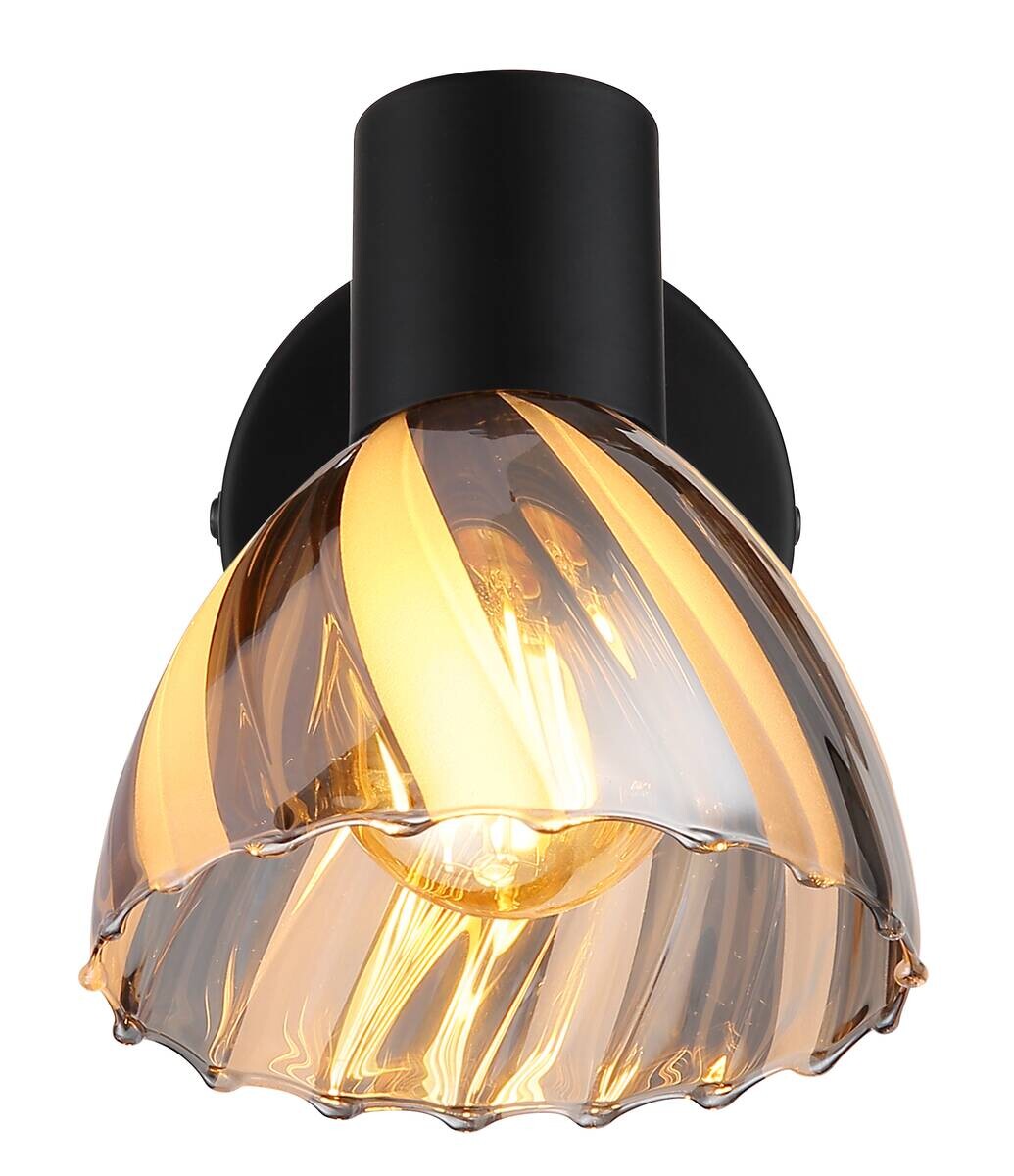 GLOBO Strahler mattschwarz Satiniert Rauch Metall Glas H: ca. 12,5 cm E14 1 Brennstellen