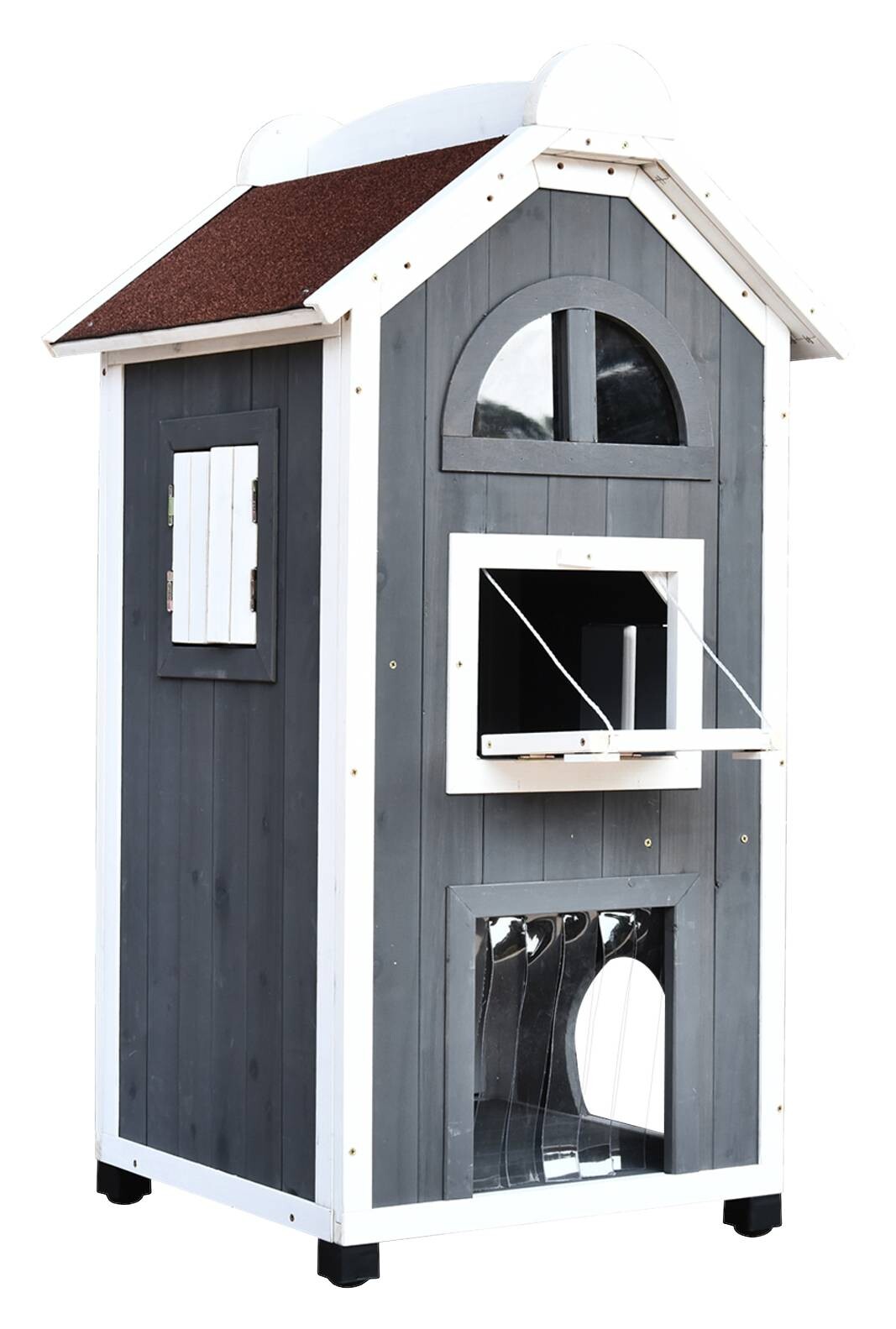 PawHut Katzenvilla grau Holz B/H/L: ca. 55x109x59 cm