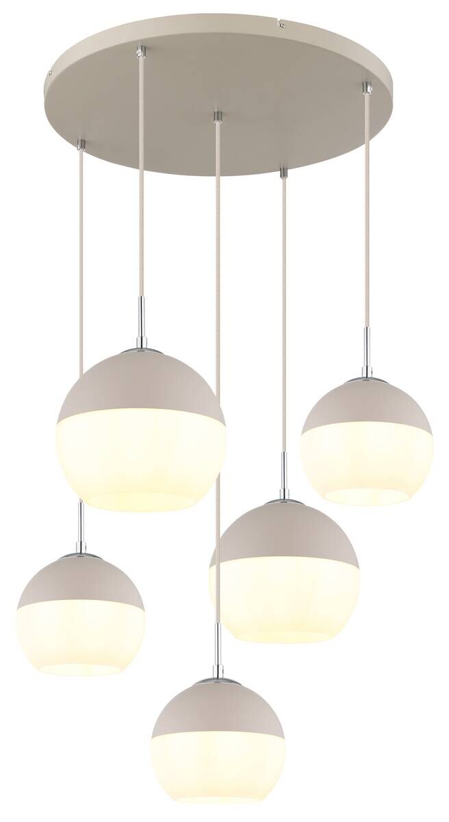 GLOBO Pendelleuchte Opal sand weiß Glas Textil Metall H/D: ca. 120x57 cm E27 5 Brennstellen
