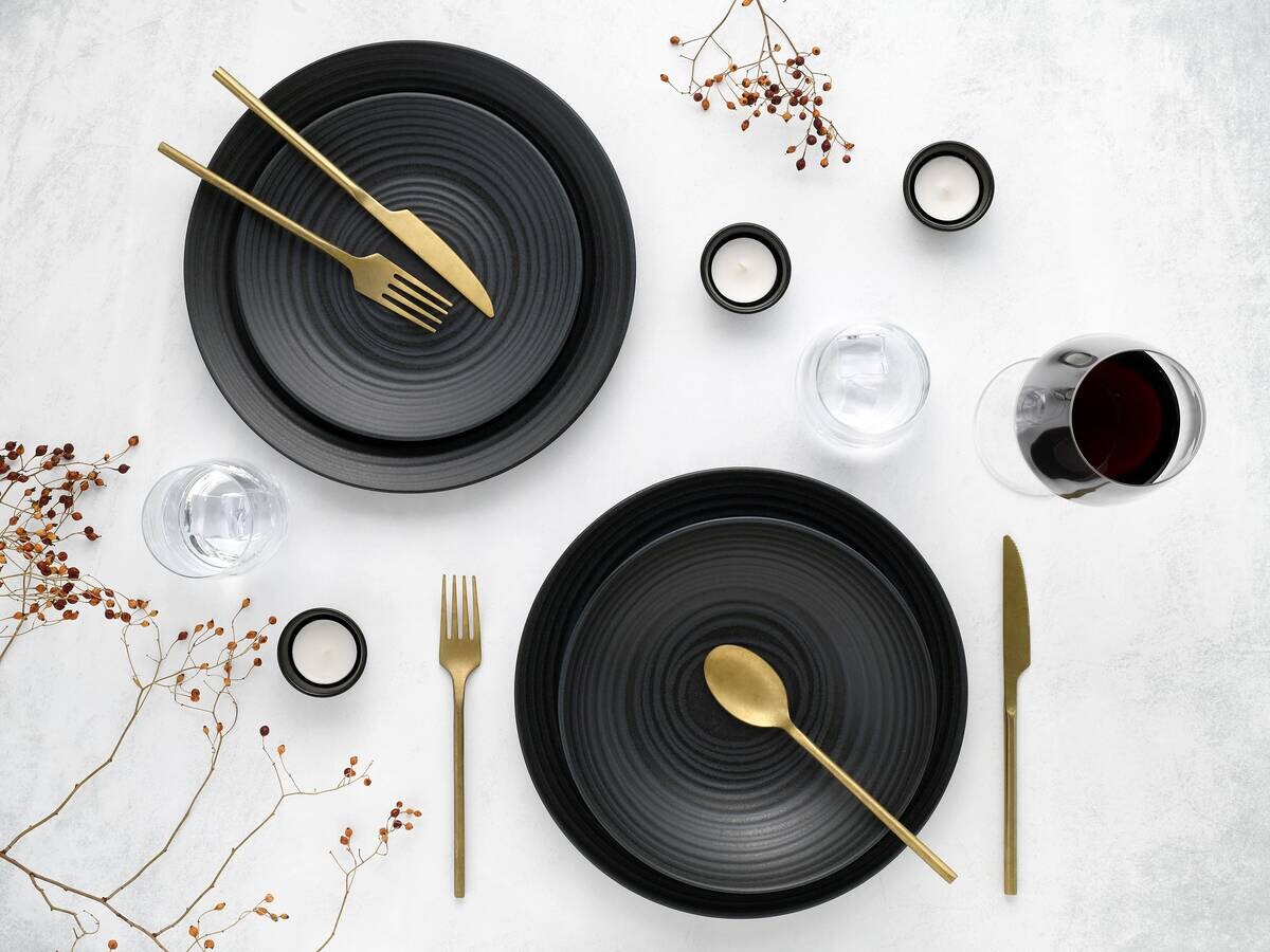 CreaTable Kombiservice Lava Stone schwarz Steinzeug 24 tlg.