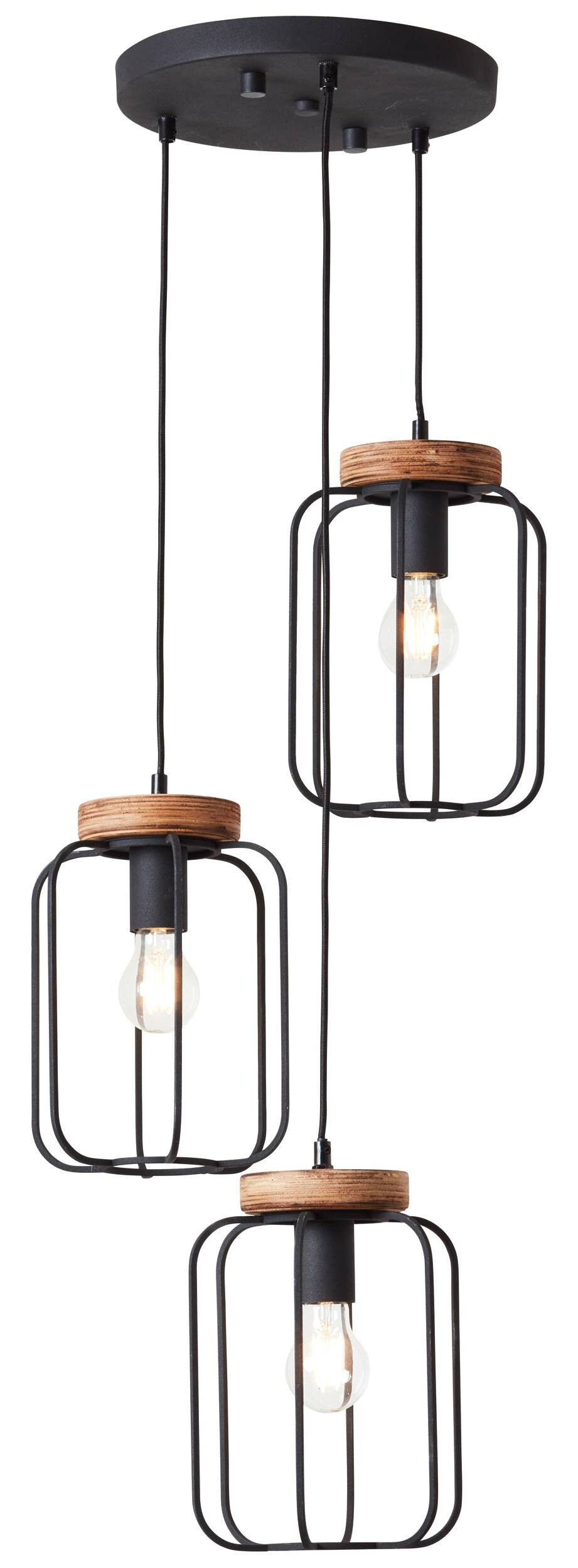 Brilliant Pendelleuchte Tosh 99502/66 natur schwarz Holz Metall B/H/T: ca. 42x165x42 cm E27 3 Brennstellen