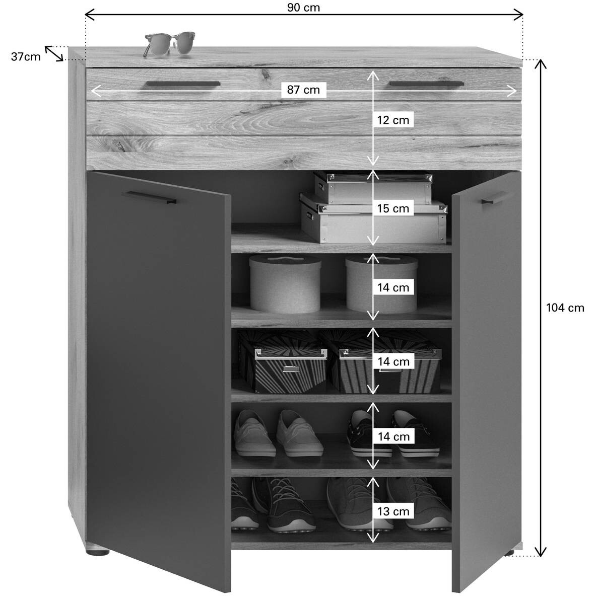 Schuhkommode Mason Nox Oak Nachbildung dunkelgrau B/H/T: ca. 90x104x37 cm