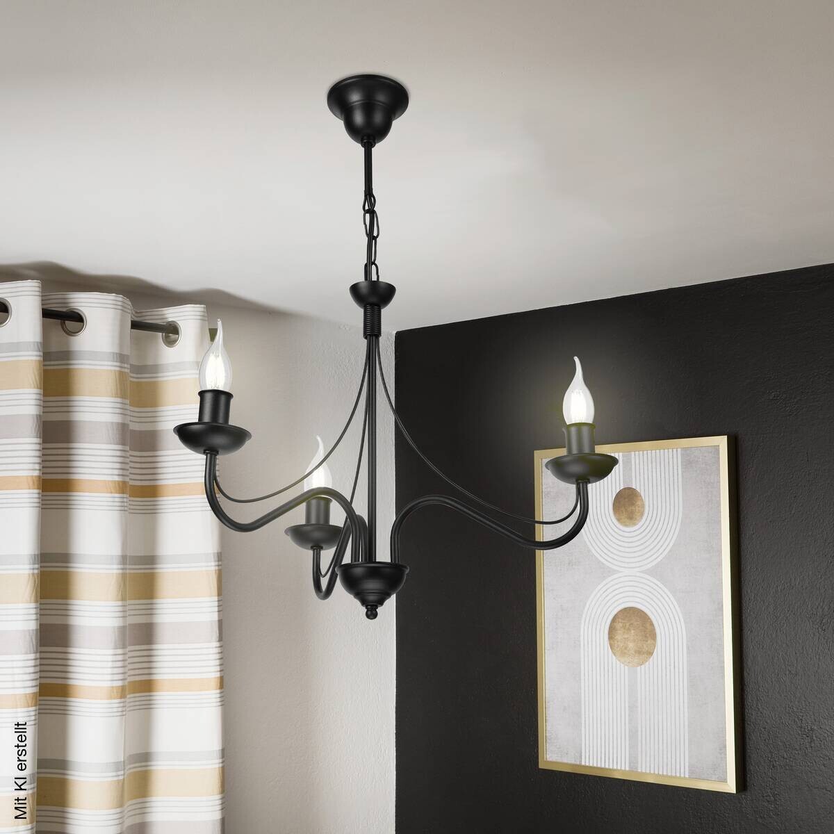 Lamkur Pendelleuchte schwarz Stahl B/H/L: ca. 53x71x53 cm E14 3 Brennstellen