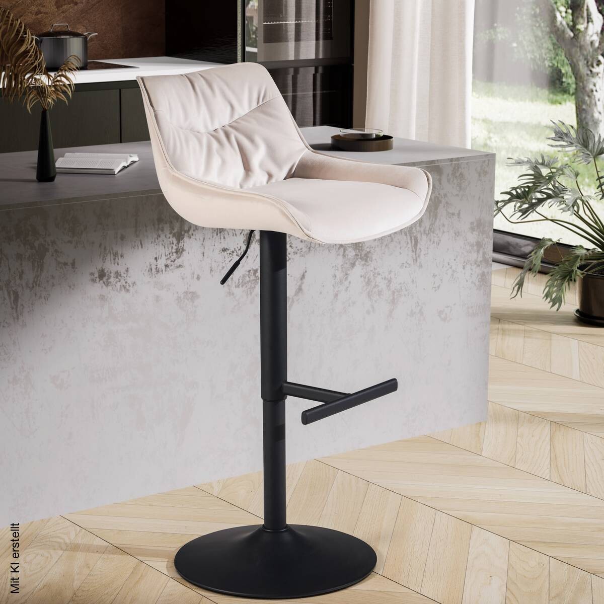 Barhocker beige Samt B/H/T: ca. 45x106x55 cm