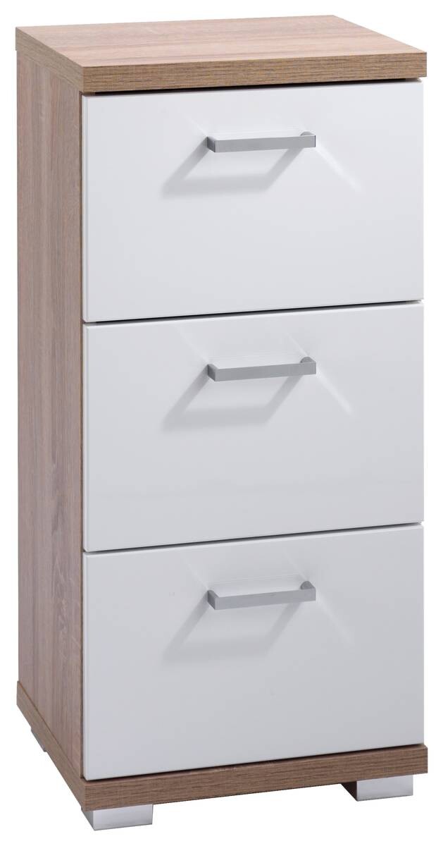 Schrank NEBRASKA Eiche Nachbildung weiß Hochglanz silber verchromt B/H/T: ca. 35x74x31,5 cm