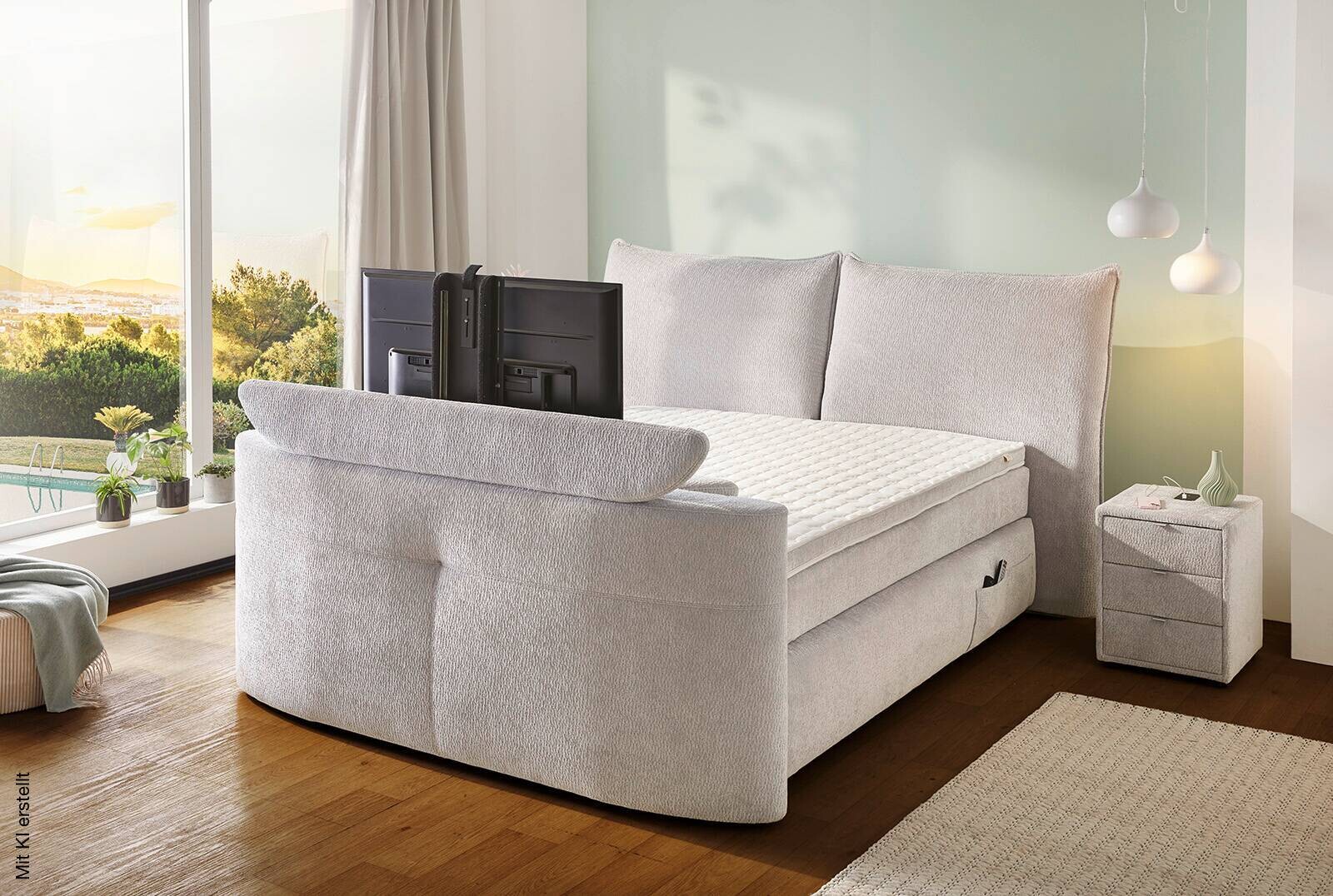 Boxspringbett hellgrau Liegefläche B/L: ca. 180x200 cm