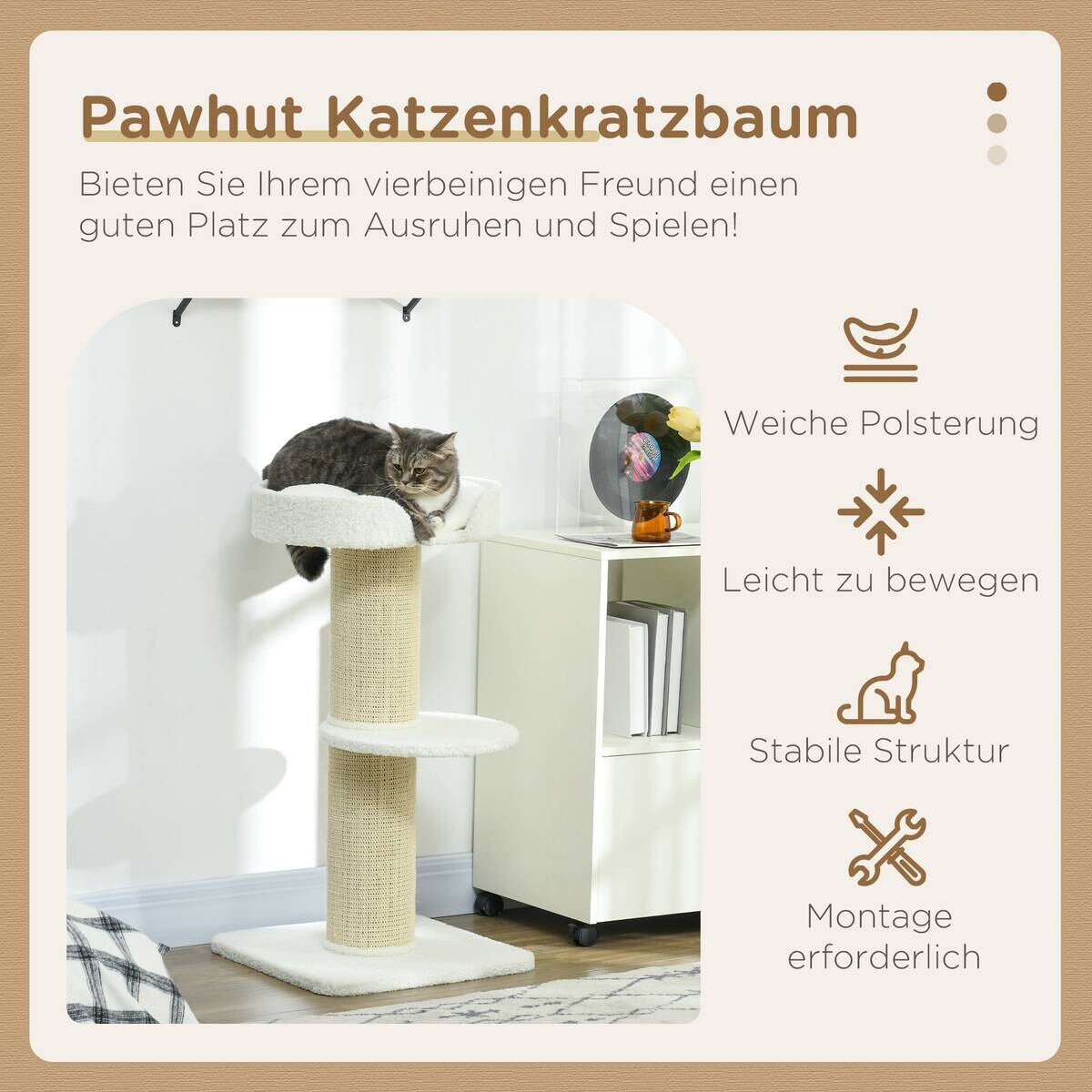 PawHut Kratzbaum cremeweiß Spanplatte B/H/L: ca. 45x91x45 cm