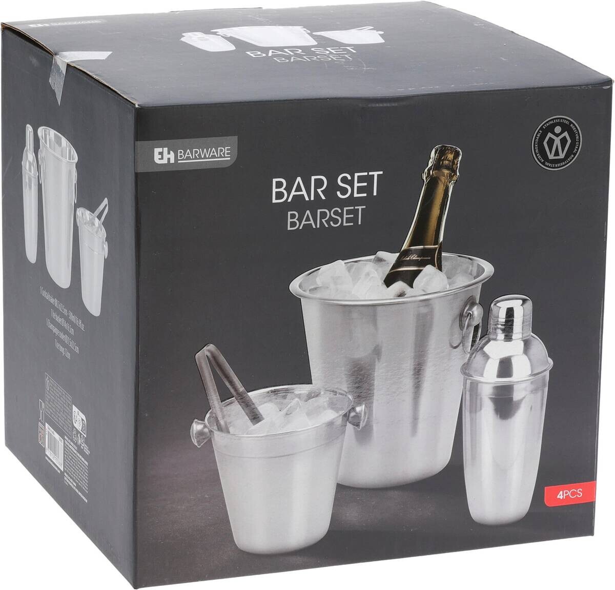 EH Barware Cocktail-Shaker Set silber Edelstahl B/H/L: ca. 22,5x22,5x22 cm