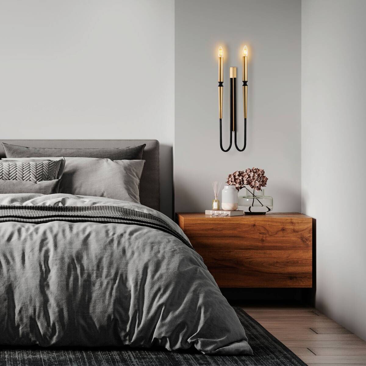 Opviq Wandleuchte schwarz Metall B/H/L: ca. 58x12x18 cm E14 1 Brennstellen