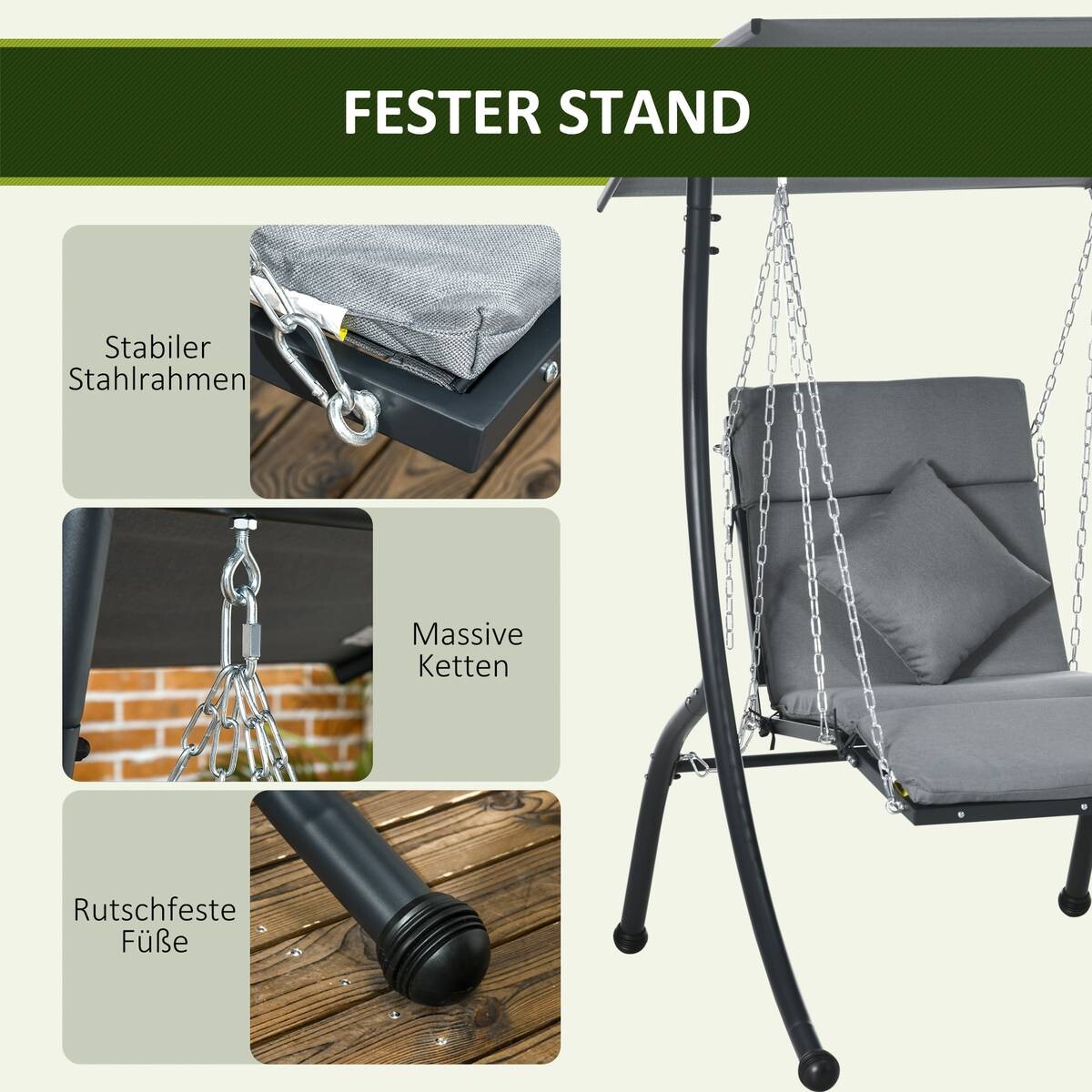 Outsunny Hollywoodschaukel dunkelgrau Stoff B/H/L: ca. 145x169x108 cm