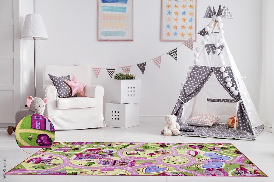 Kinderteppich Sweet Town pink B/L: ca. 95x200 cm