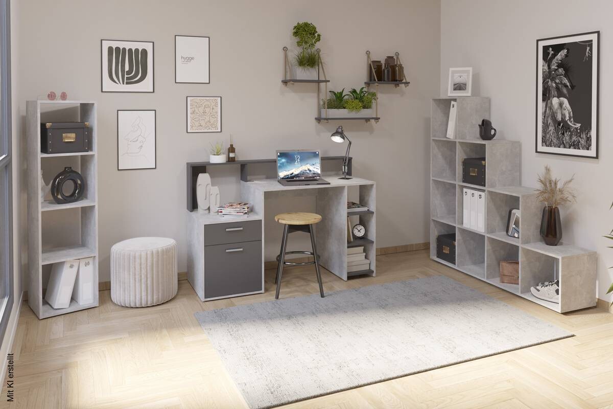 Schreibtisch Beton Optik anthrazit B/H/T: ca. 139x92x54 cm