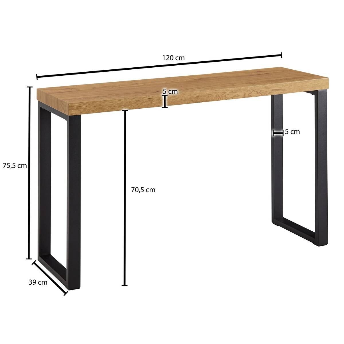 Konsolentisch natur schwarz pulverbeschichtet MDF Eisen B/H/T: ca. 120x75,5x39 cm