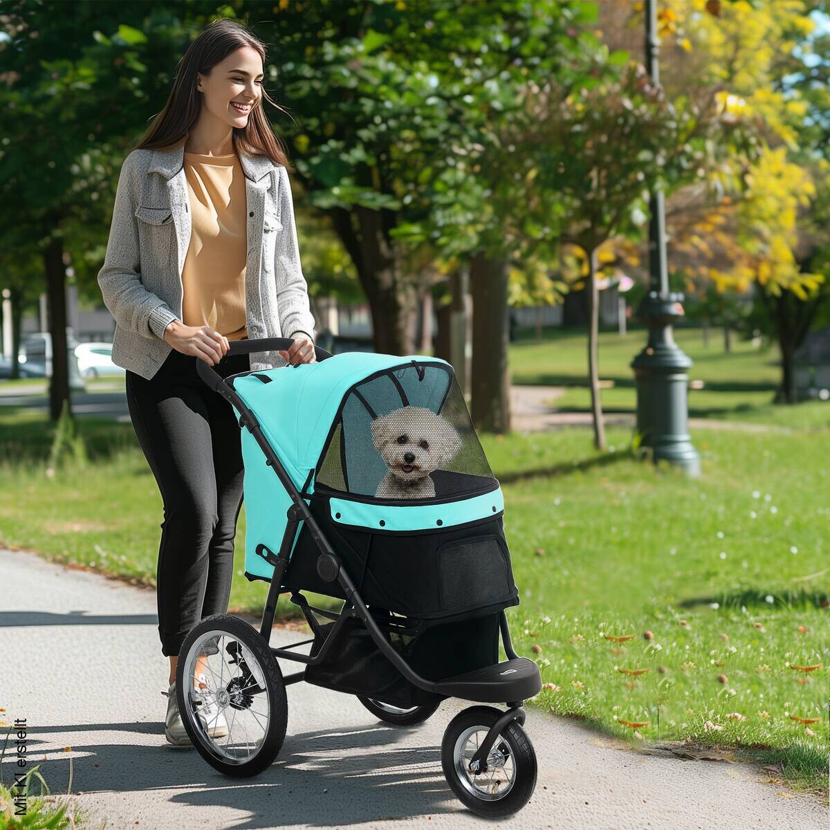 PawHut Hundewagen türkis Stahl B/H/L: ca. 58x100x100 cm