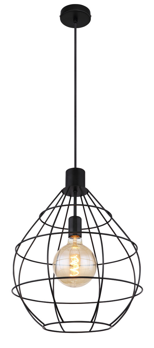 GLOBO Pendelleuchte Edwin schwarz Metall H/D: ca. 120x37 cm E27 1 Brennstellen