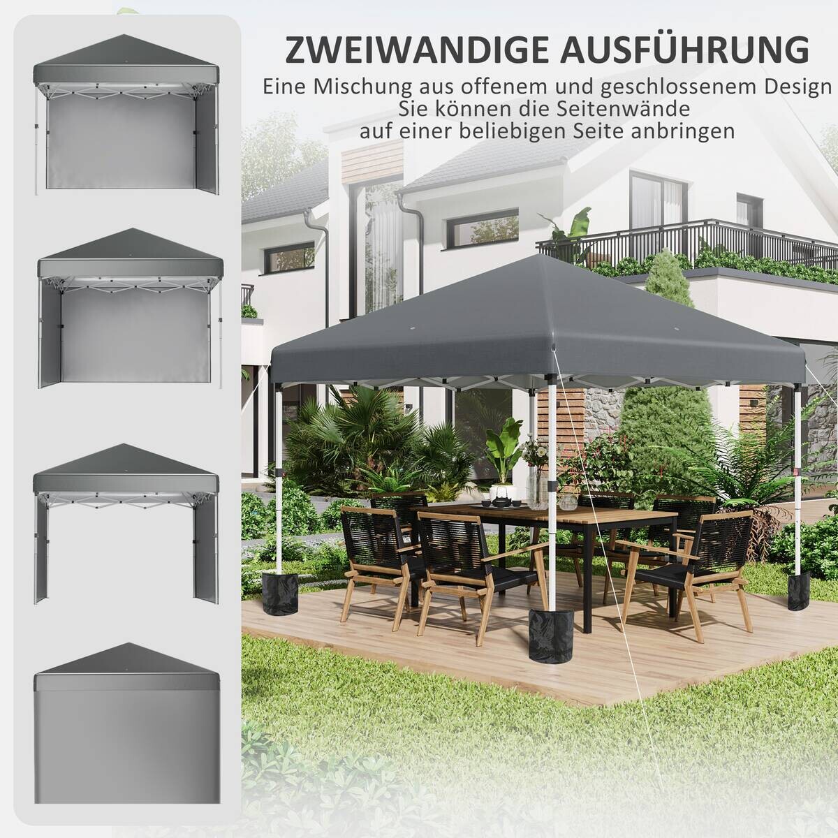 Outsunny Pavillon dunkelgrau Polypropylen B/H/L: ca. 297x297x274 cm