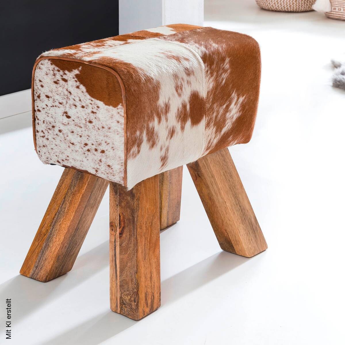Wohnling Sitzhocker natur natur Leder Echtholz B/H/T: ca. 40x47x25 cm
