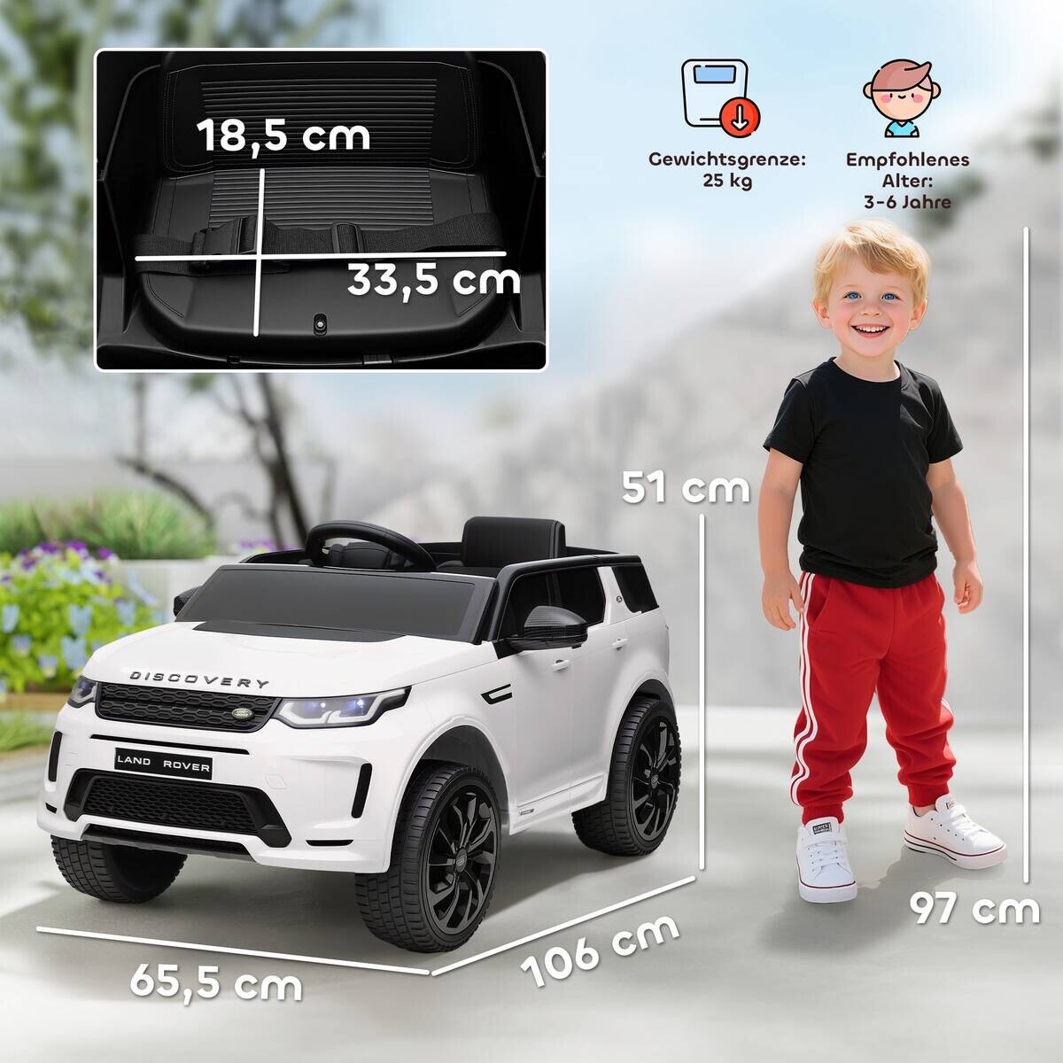 AIYAPLAY Kinder Elektroauto weiß B/H/L: ca. 65,5x51x106 cm