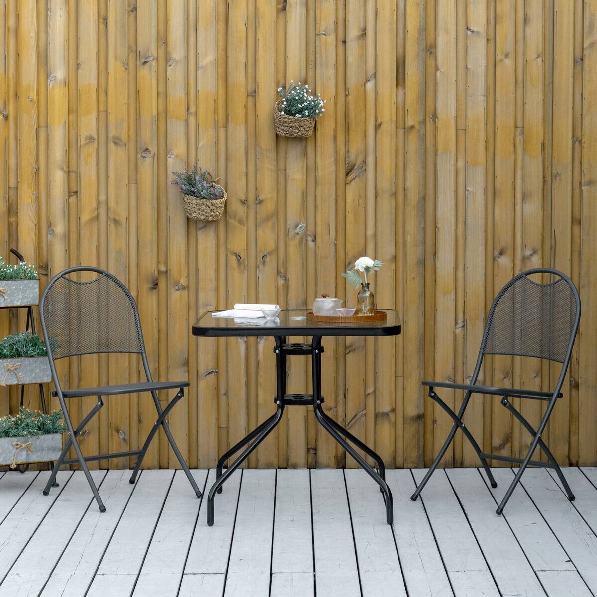 Outsunny Gartentisch schwarz Glas B/H/L: ca. 76x72x76 cm