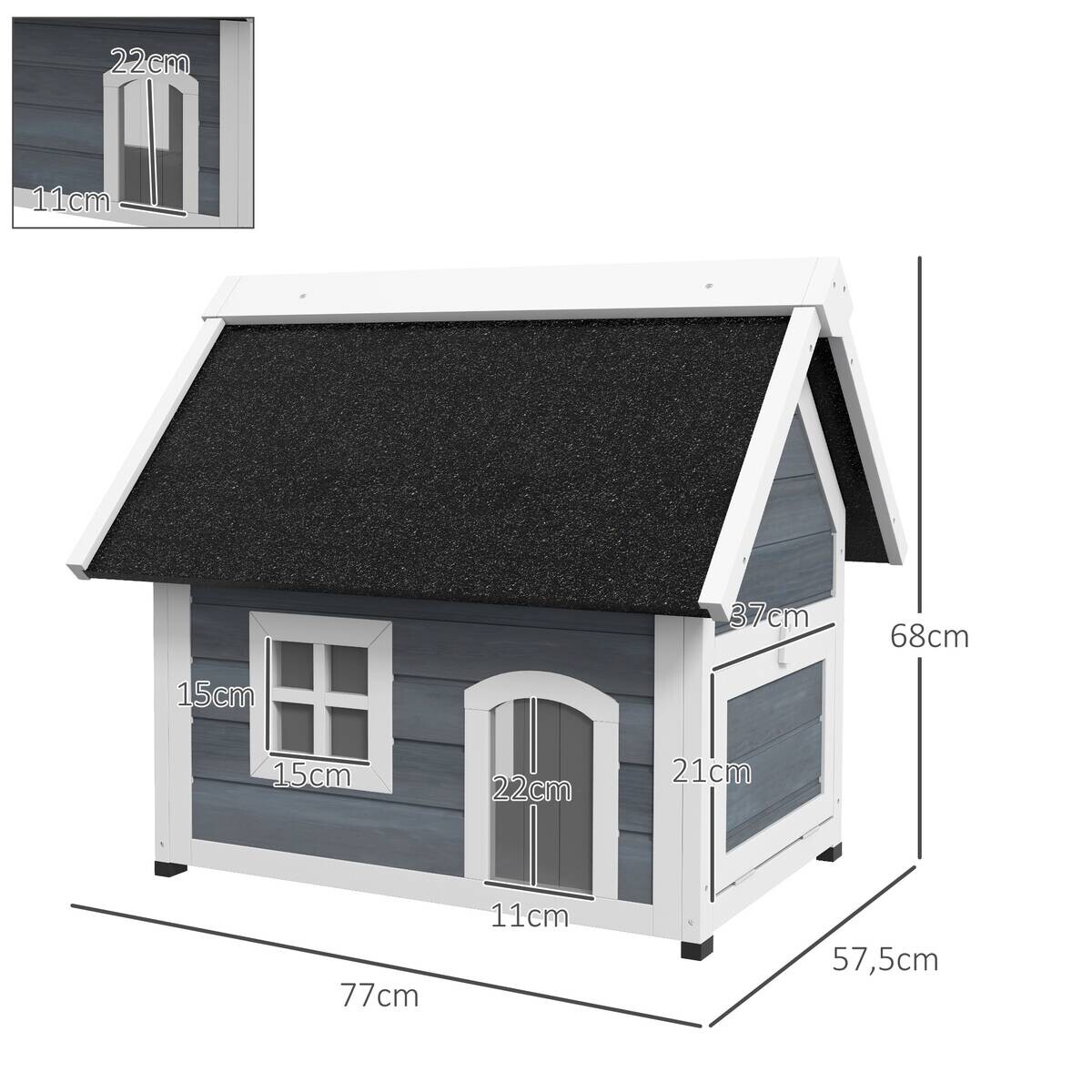 PawHut Katzenhaus grau Holz B/H/L: ca. 57,5x68x77 cm