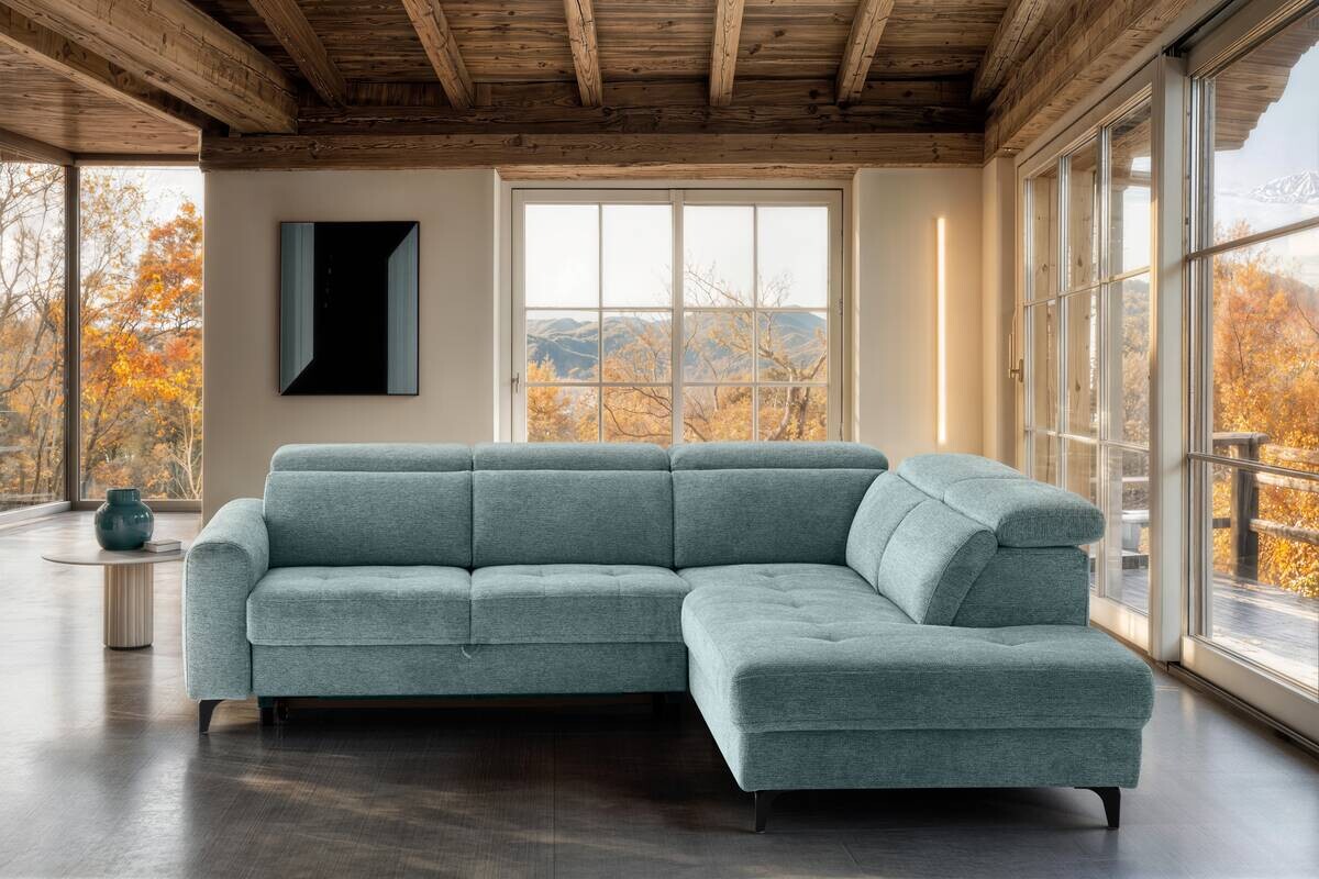 Ecksofa mit Bettfunktion hellblau Flachgewebe B/H/T: ca. 258x96x221 cm