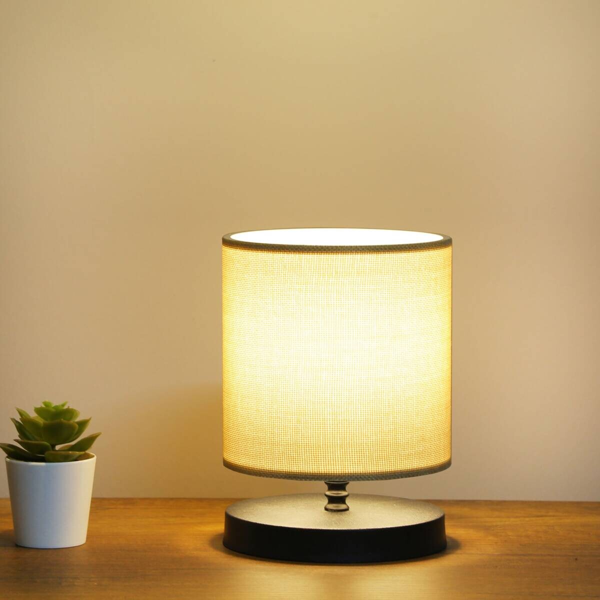Opviq Tischleuchte sandbeige Stoff B/H/L: ca. 15x22x15 cm E14 1 Brennstellen