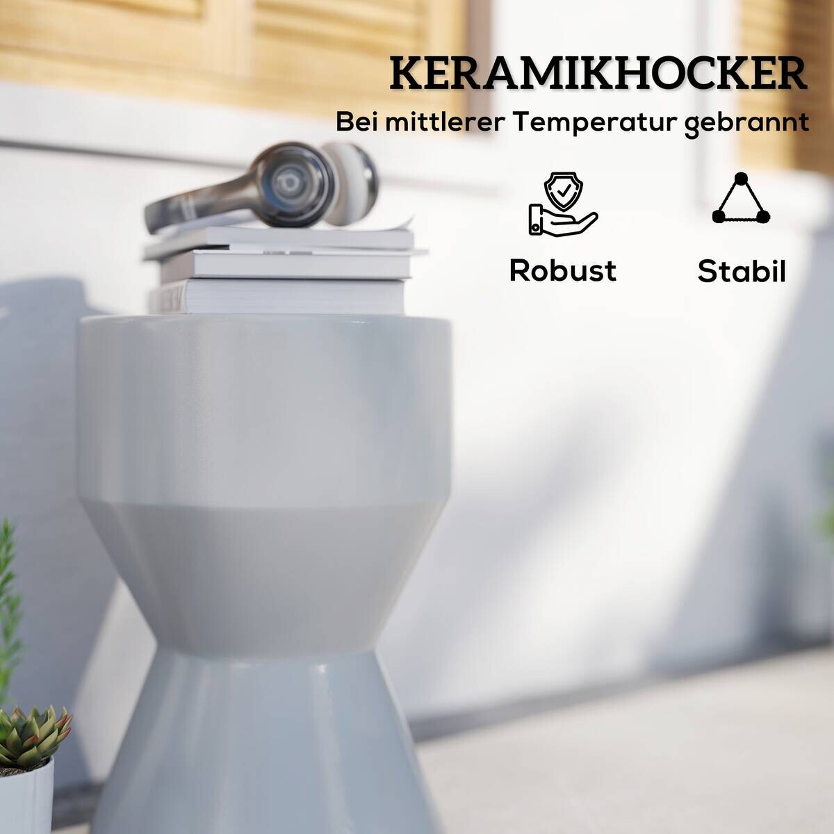 Outsunny Gartenhocker hellgrau Keramik B/H/L: ca. 33x45,5x33 cm