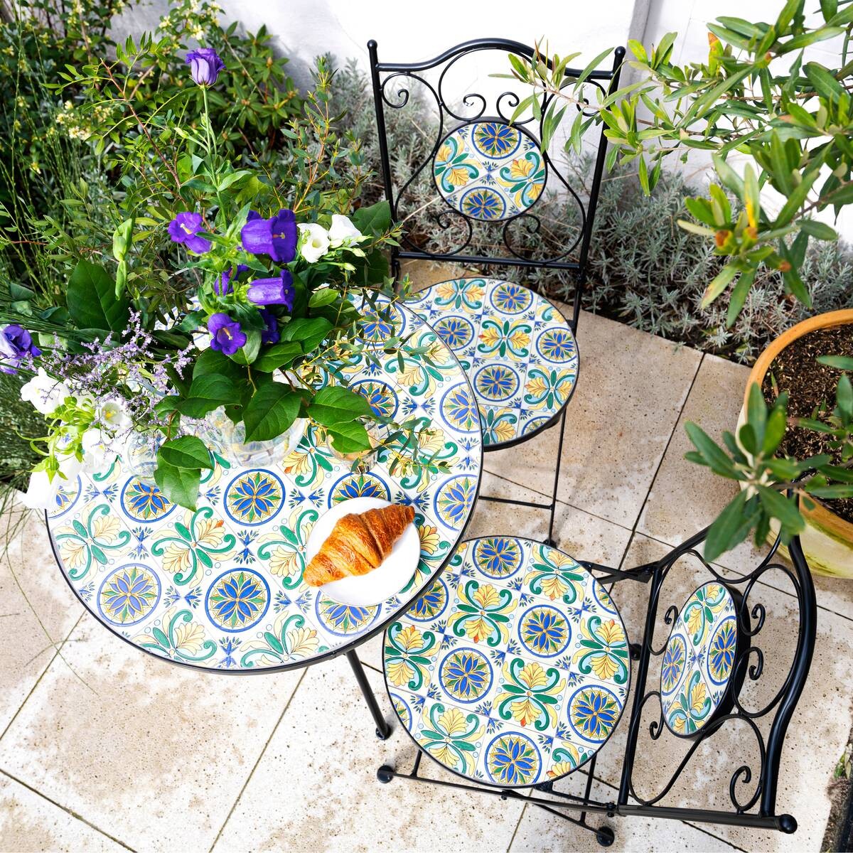 AXI Outdoor Living Bistroset Amélie Mosaik blau Metall B/H/L: ca. 60x92x60 cm