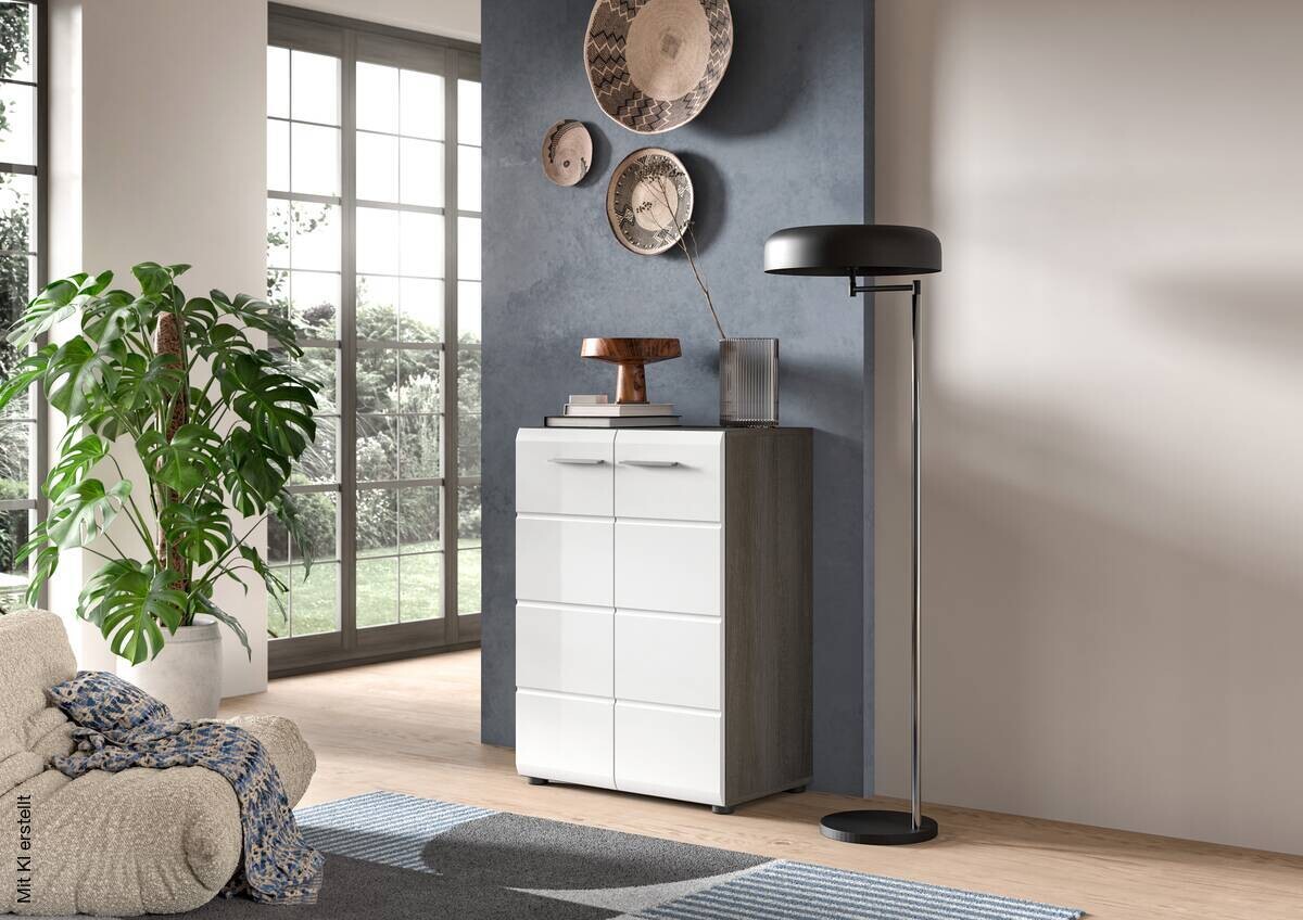Kommode SALSA Rauchsilber Nachbildung weiß Hochglanz B/H/T: ca. 60x85x37 cm