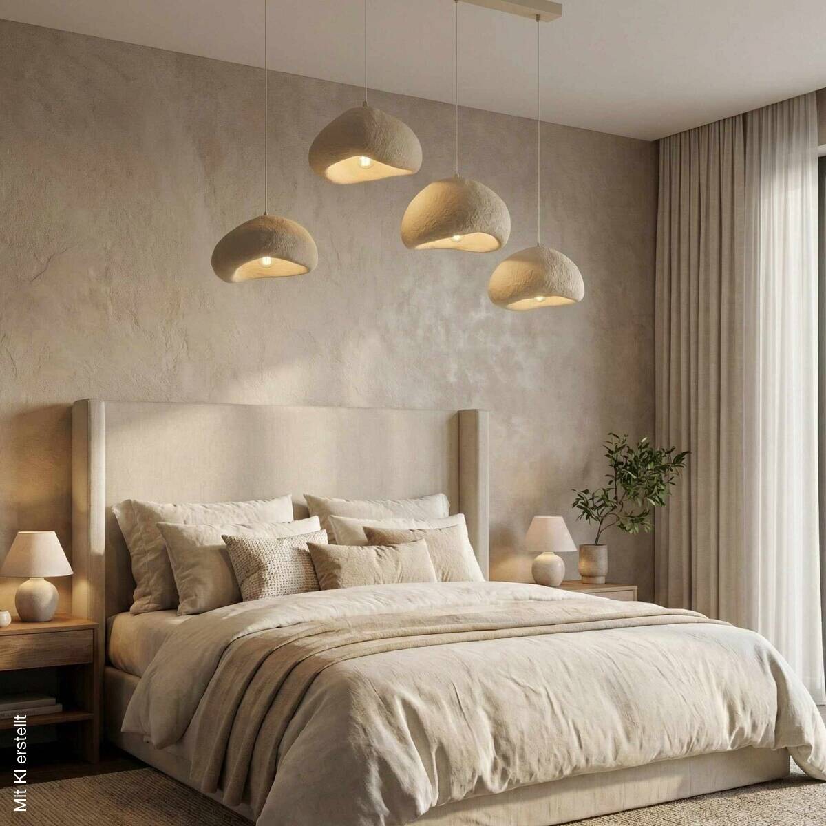 Opviq Pendelleuchte beige Fiberglas Metall B/H/T/L: ca. 174x110x46x174 cm E27 4 Brennstellen