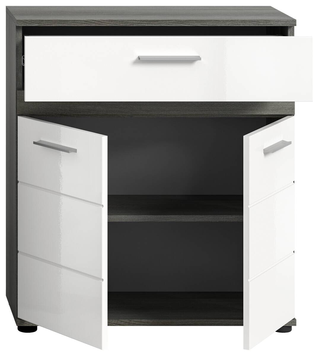 Midischrank BLAKE Rauchsilber Nachbildung weiß Hochglanz B/H/T: ca. 71x79x31 cm