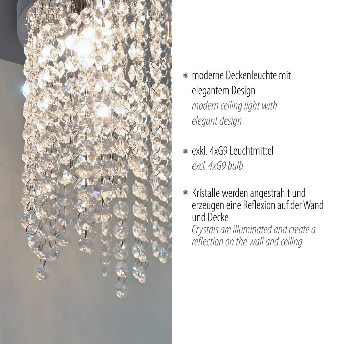 Just Light LED-Kronleuchter Kulunka Chrom B/H/L: ca. 30x22x30 cm 4 Brennstellen