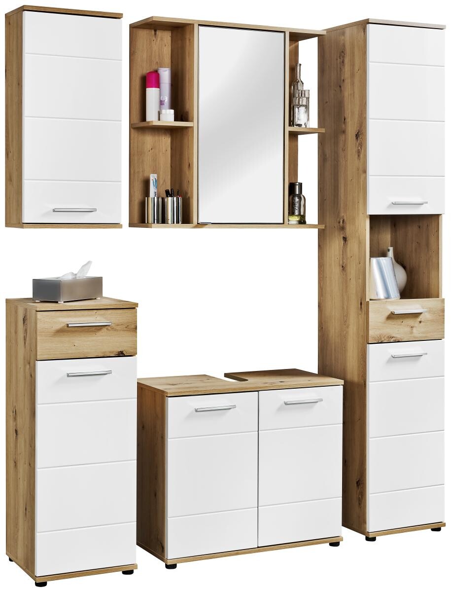 Badhängeschrank Bergen Eiche Artisan Nachbildung weiß Hochglanz B/H/T: ca. 35x74x23 cm