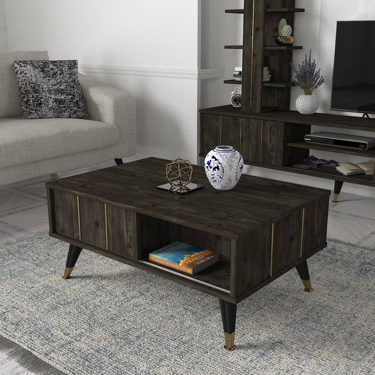 Couchtisch Nero Rebab braun dunkelgrau B/H/T: ca. 90x40x60 cm