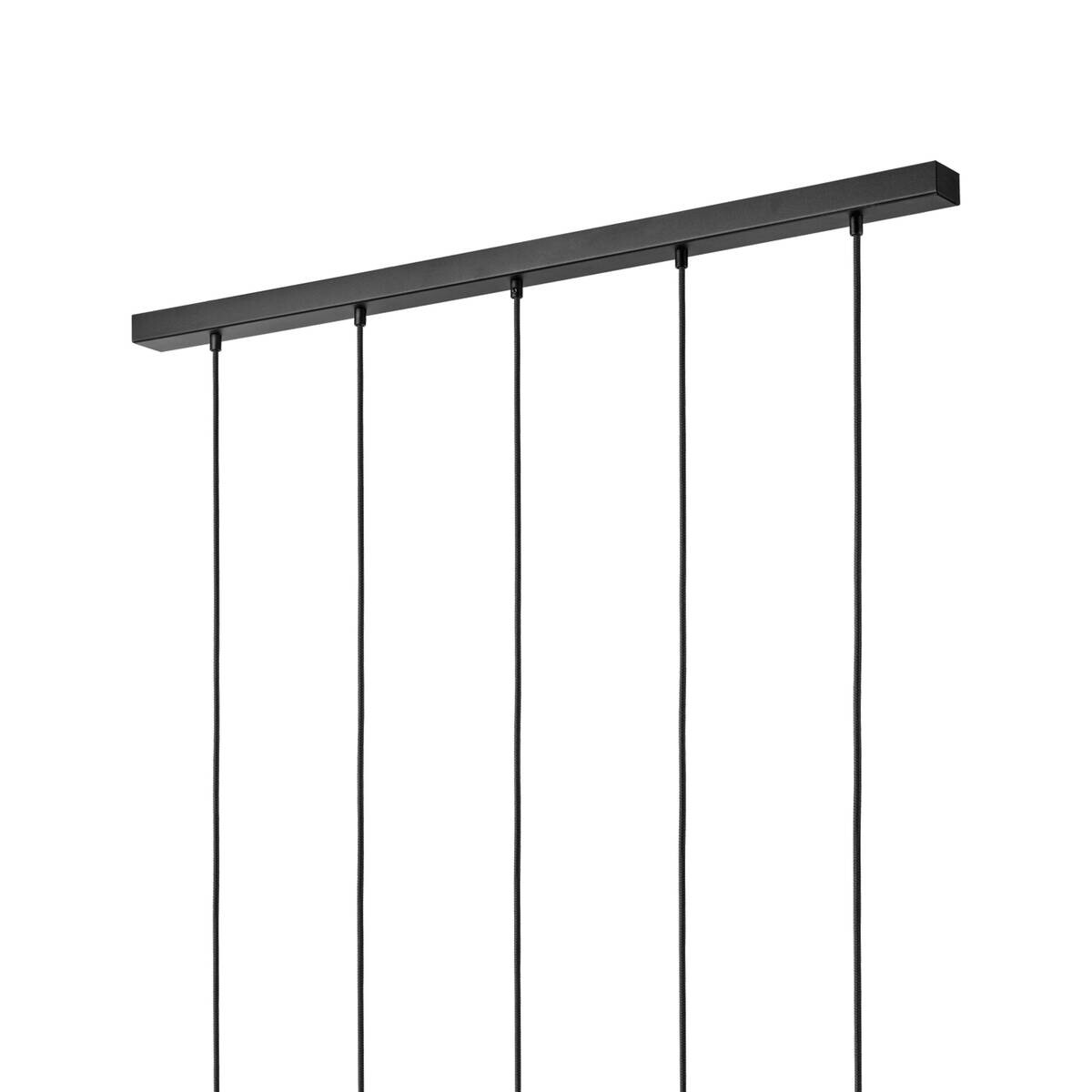 Lamkur Hängeleuchte Marcus schwarz Stahl Holz Glas B/H/L: ca. 105x20x20 cm E27 5 Brennstellen