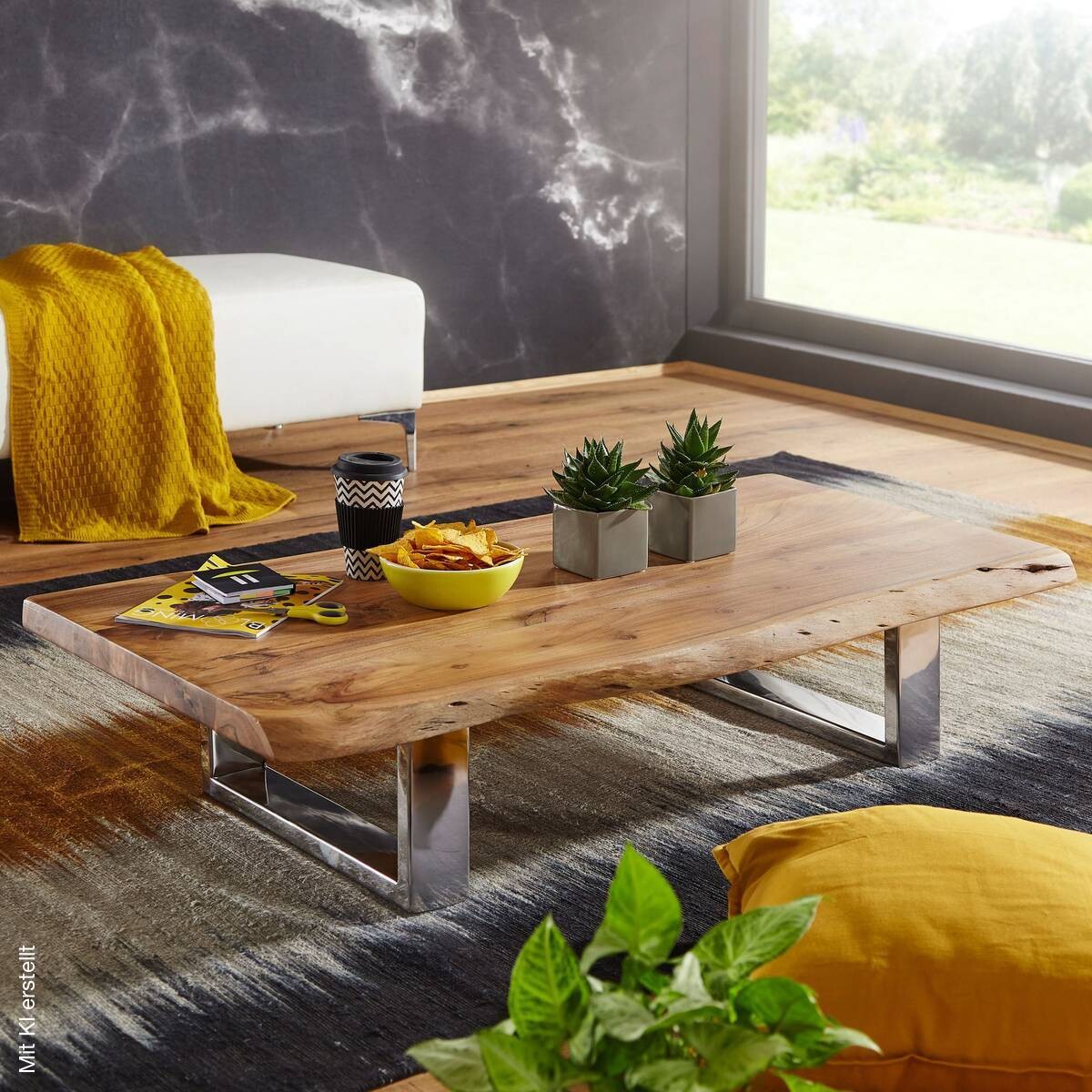Couchtisch natur Chrom verchromt B/H/T: ca. 115x25x58 cm