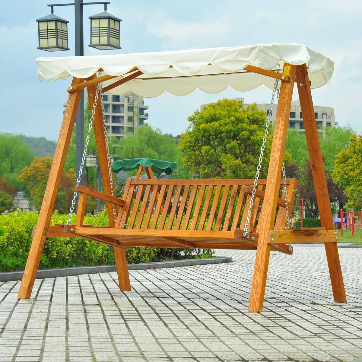 Outsunny Hollywoodschaukel natur Metall B/H/L: ca. 130x185x205 cm