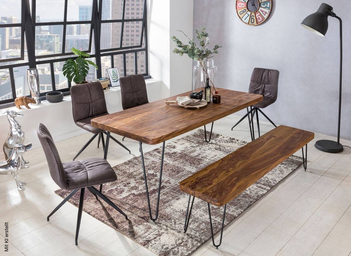 Wohnling Sitzbank natur schwarz Echtholz Metall B/H/T: ca. 120x45x40 cm