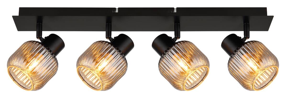 GLOBO Spot TOM 80500408 Rauch schwarz Glas Metall B/H/L: ca. 69,5x13,7x9,8 cm E14 4 Brennstellen