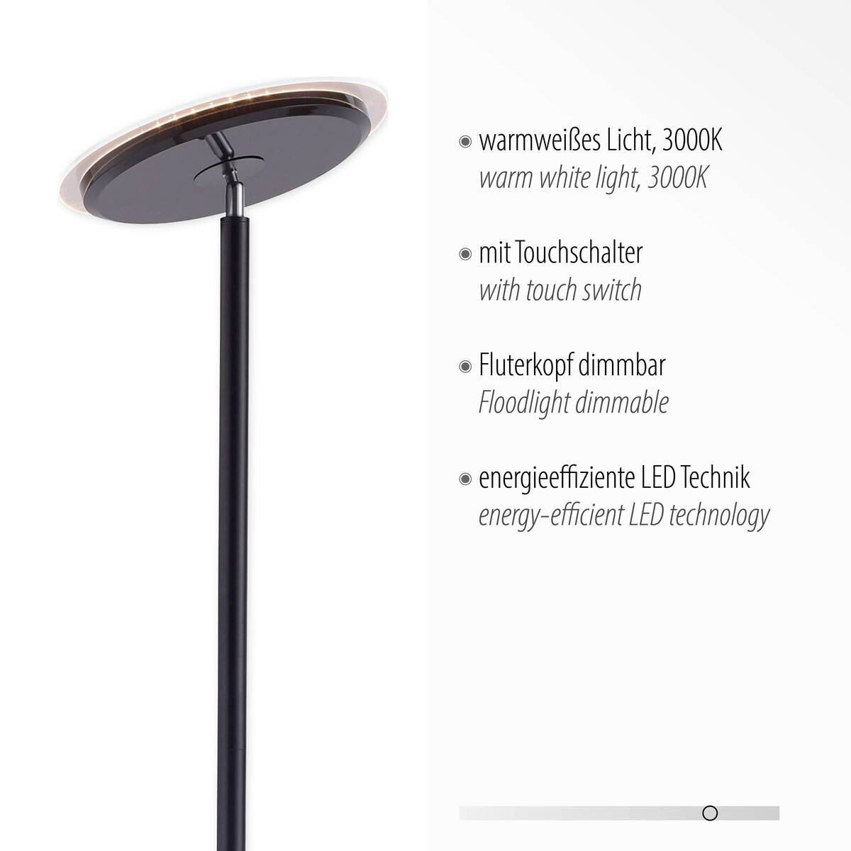 Just Light Stehlampe HANS 11729-18 schwarz Kunststoff Eisen H/D: ca. 181x30 cm 1 Brennstellen