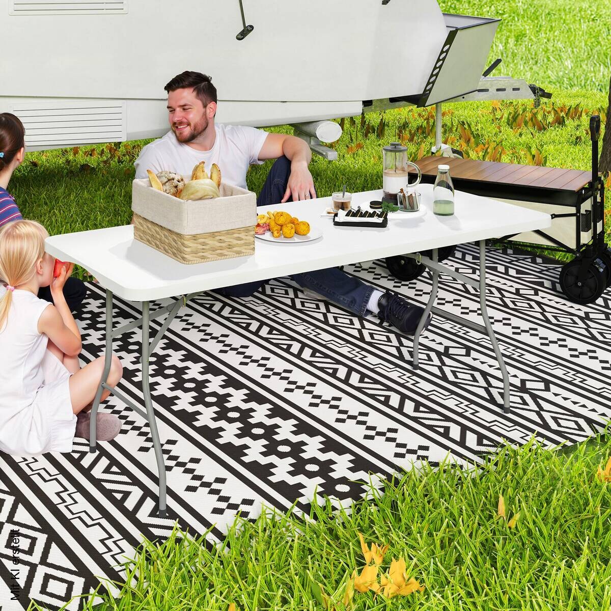 Outsunny Campingtisch weiß Metall B/H/L: ca. 74x74x180 cm