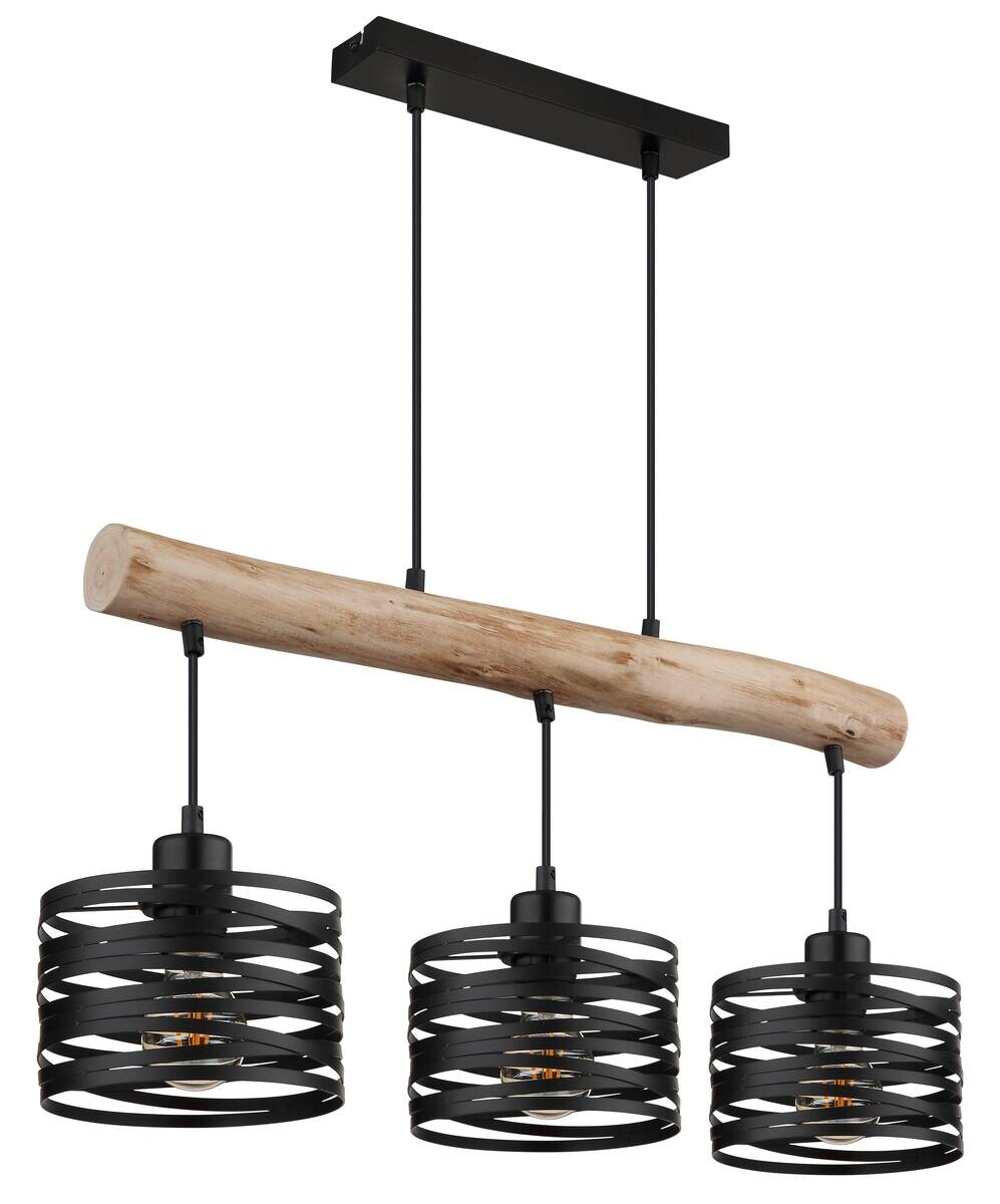 GLOBO Pendelleuchte natur schwarz Metall Holz B/H/L: ca. 17x120x70 cm E27 3 Brennstellen