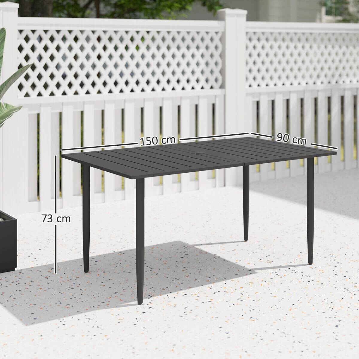 Outsunny Gartentisch schwarz Metall B/H/L: ca. 90x73x150 cm