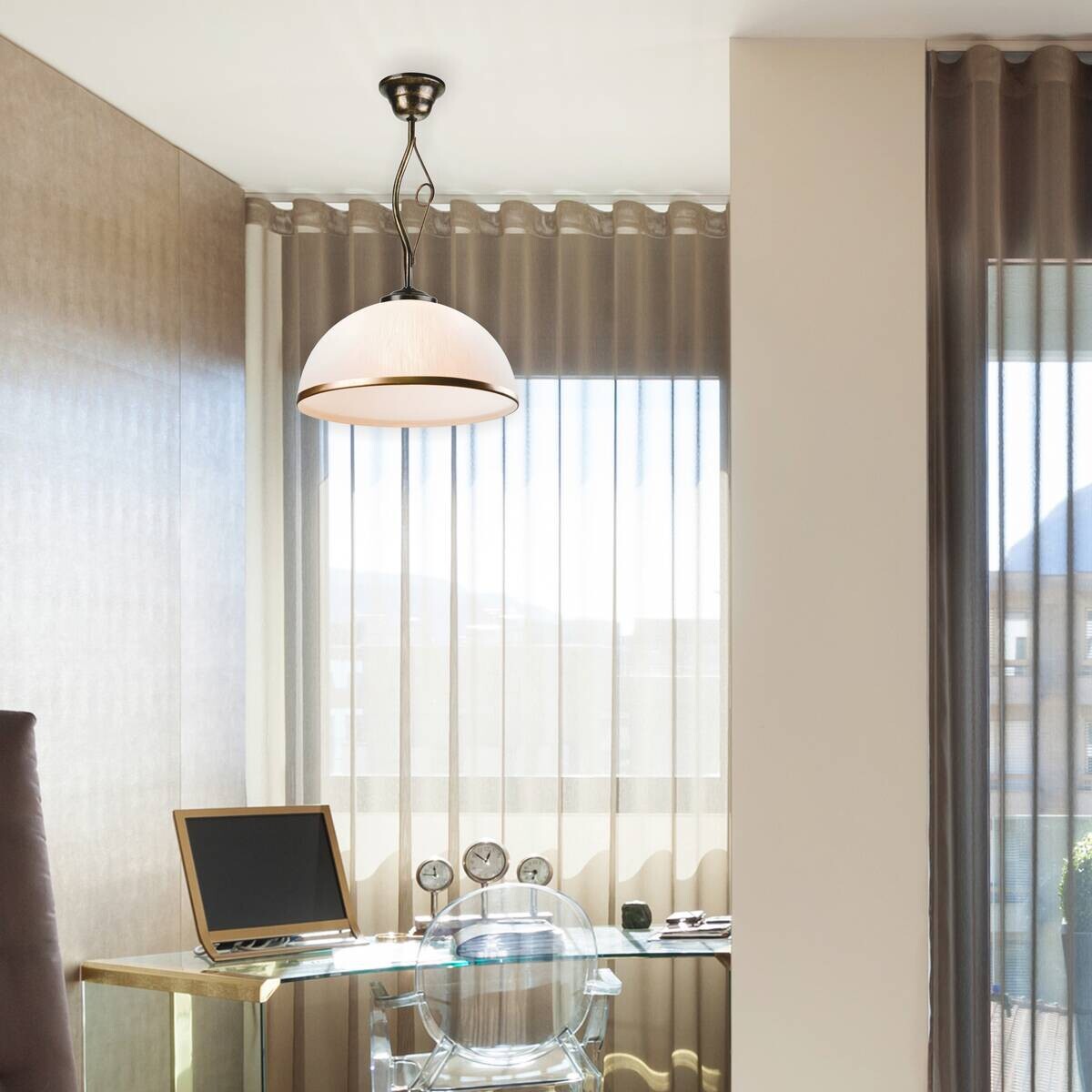 Lamkur Deckenleuchte Retro schwarz Glas Stahl B/H/L: ca. 32,5x45x32,5 cm E27 1 Brennstellen